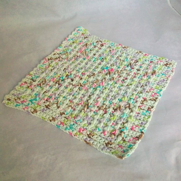 Handmade Knit Large Cotton Wash Spa Dish Cloths Brown Turquoise Set of 3 - Picture 6 of 6